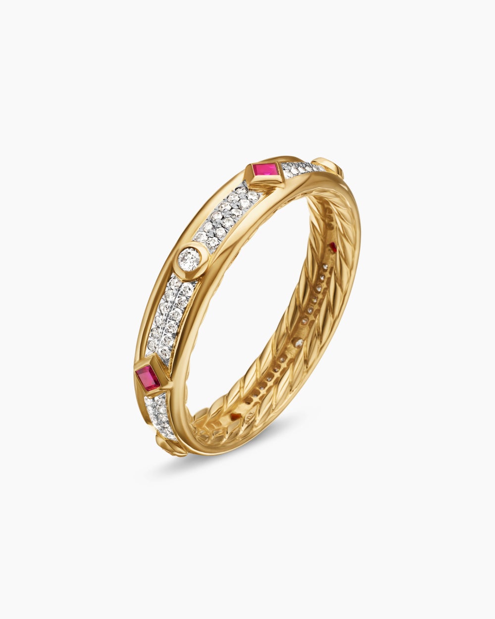 Womens Modern Renaissance Band Ring in 18K Yellow Gold with Diamonds, 4mm