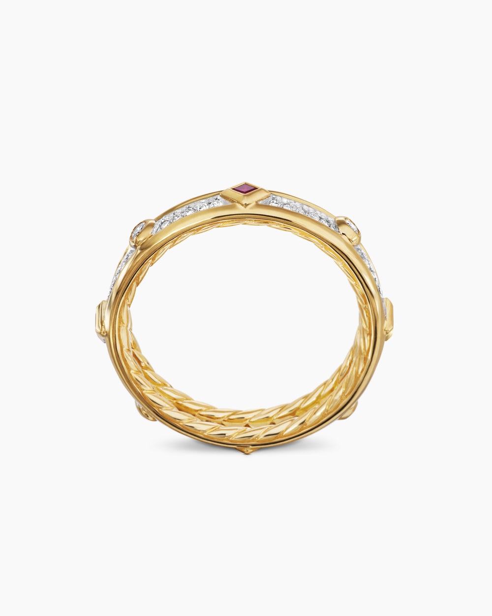 Womens Modern Renaissance Band Ring in 18K Yellow Gold with Diamonds, 4mm