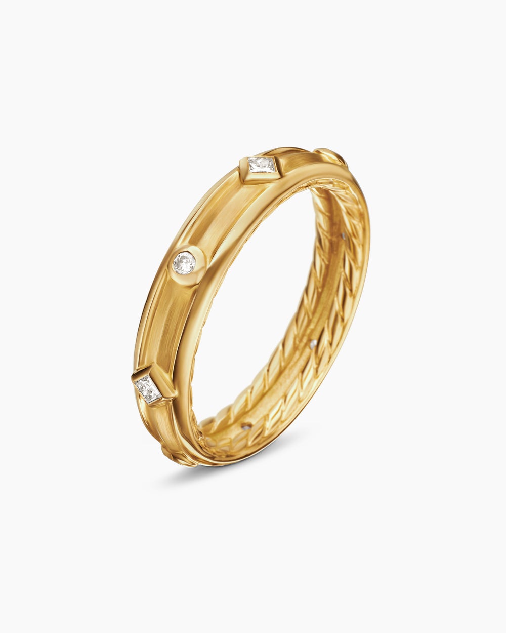 Womens Modern Renaissance Band Ring in 18K Yellow Gold with Diamonds, 4mm