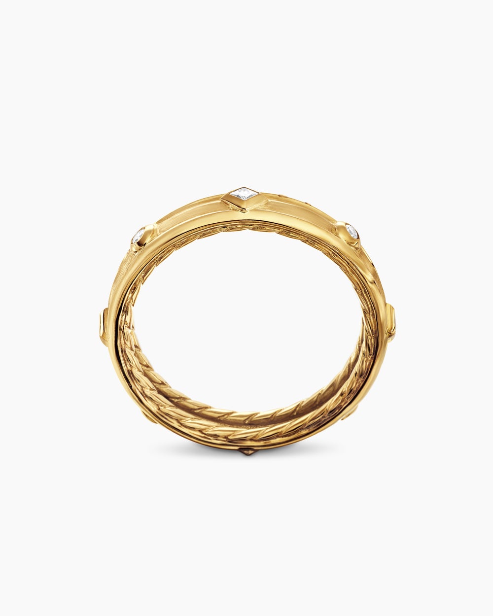 Womens Modern Renaissance Band Ring in 18K Yellow Gold with Diamonds, 4mm