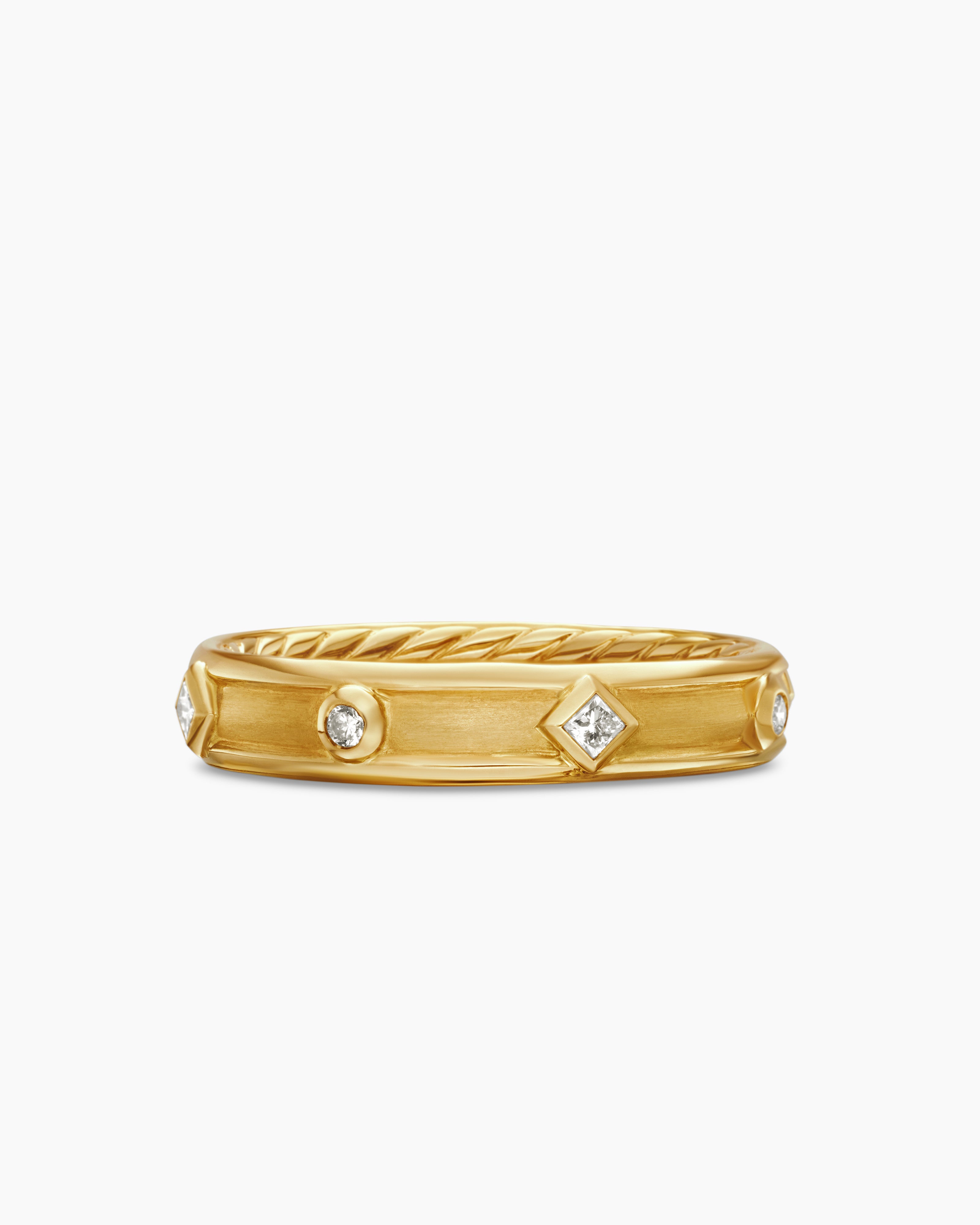 Womens Modern Renaissance Band Ring in 18K Yellow Gold with Diamonds, 4mm