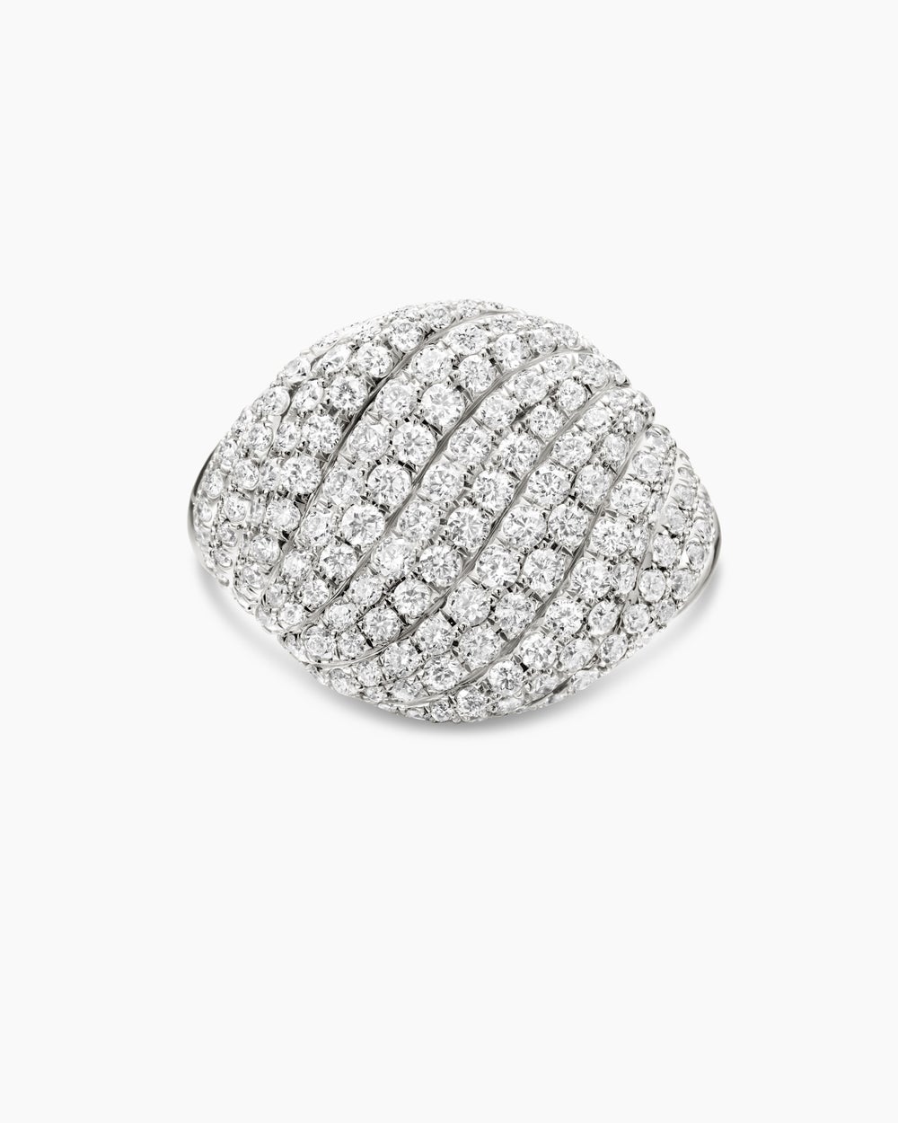Womens Sculpted Cable Pinky Ring in 18K White Gold with Diamonds, 13mm