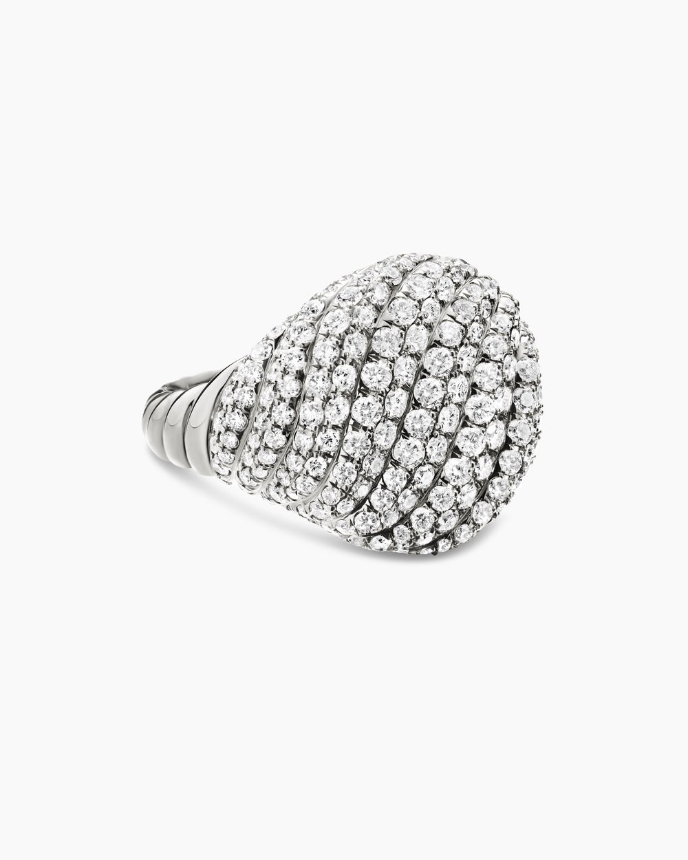 Womens Sculpted Cable Pinky Ring in 18K White Gold with Diamonds, 13mm