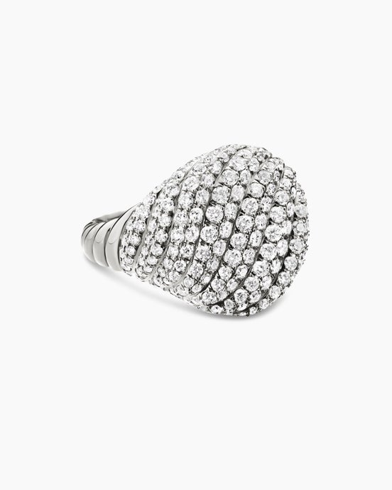 Sculpted Cable Pinky Ring in 18K White Gold with Pavé Diamonds