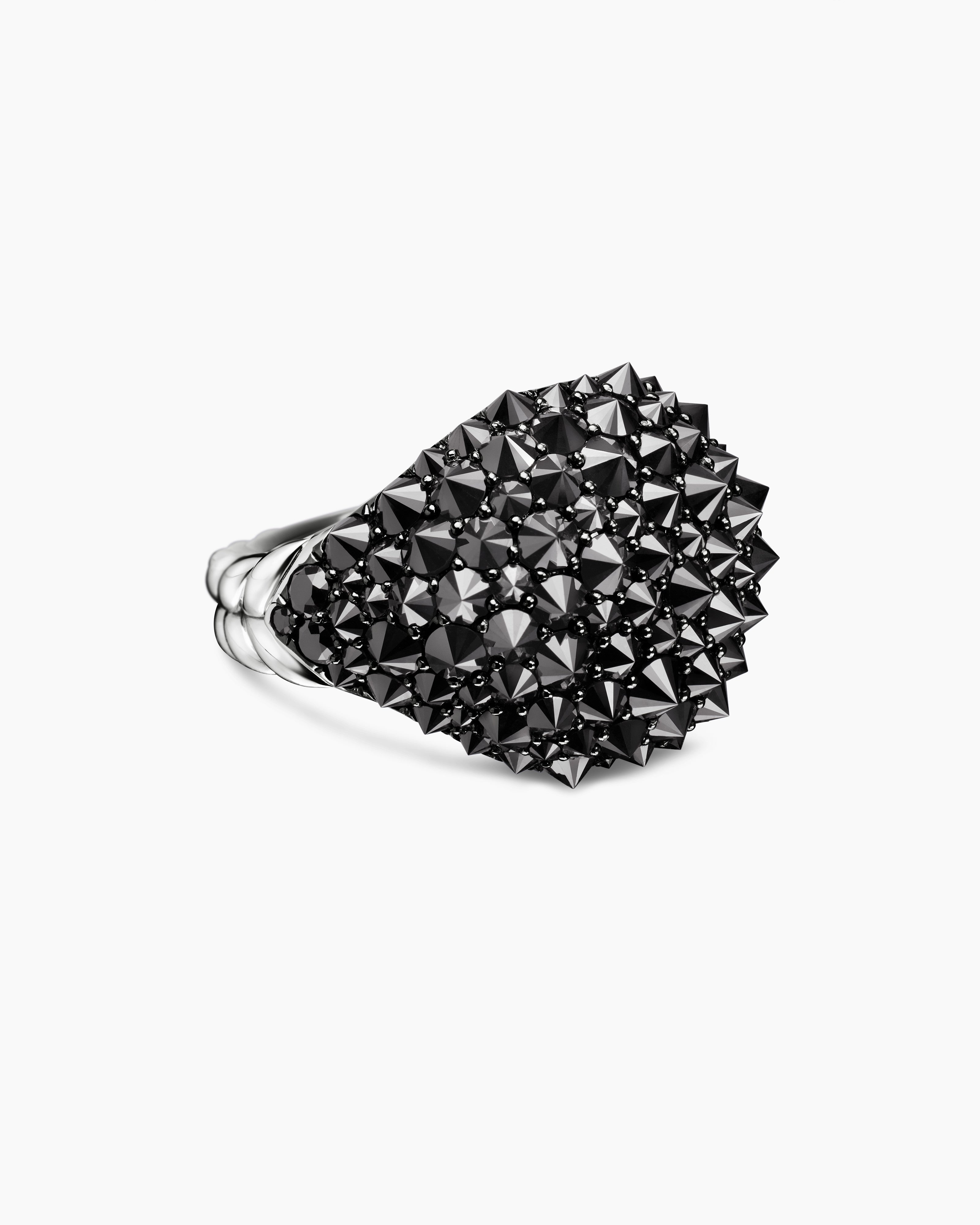 Womens Reverse Set Pav&eacute; Signet Ring in 18K White Gold with Diamonds, 17.5mm