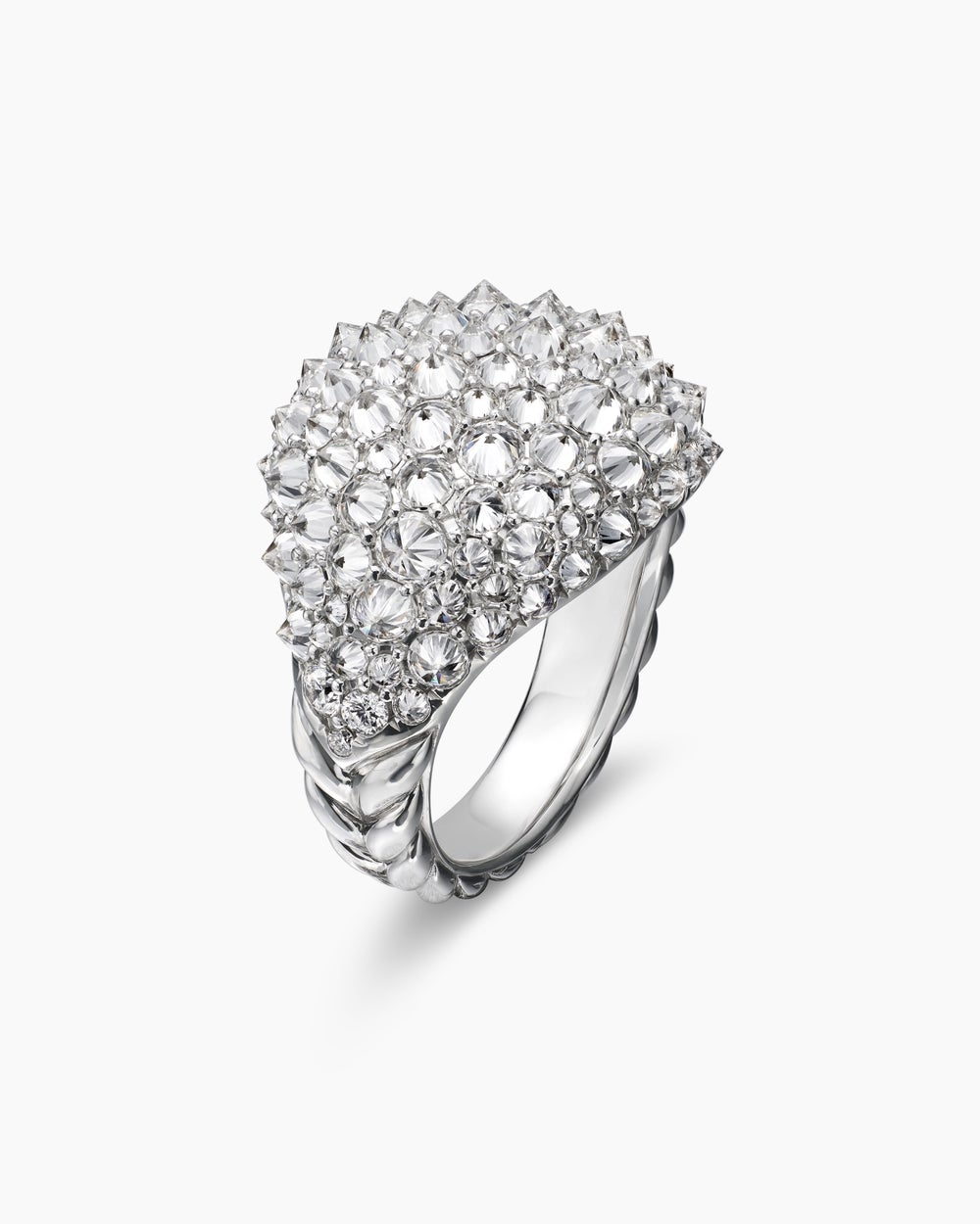 Womens Reverse Set Pavé Signet Ring in 18K White Gold with Diamonds, 17.5mm