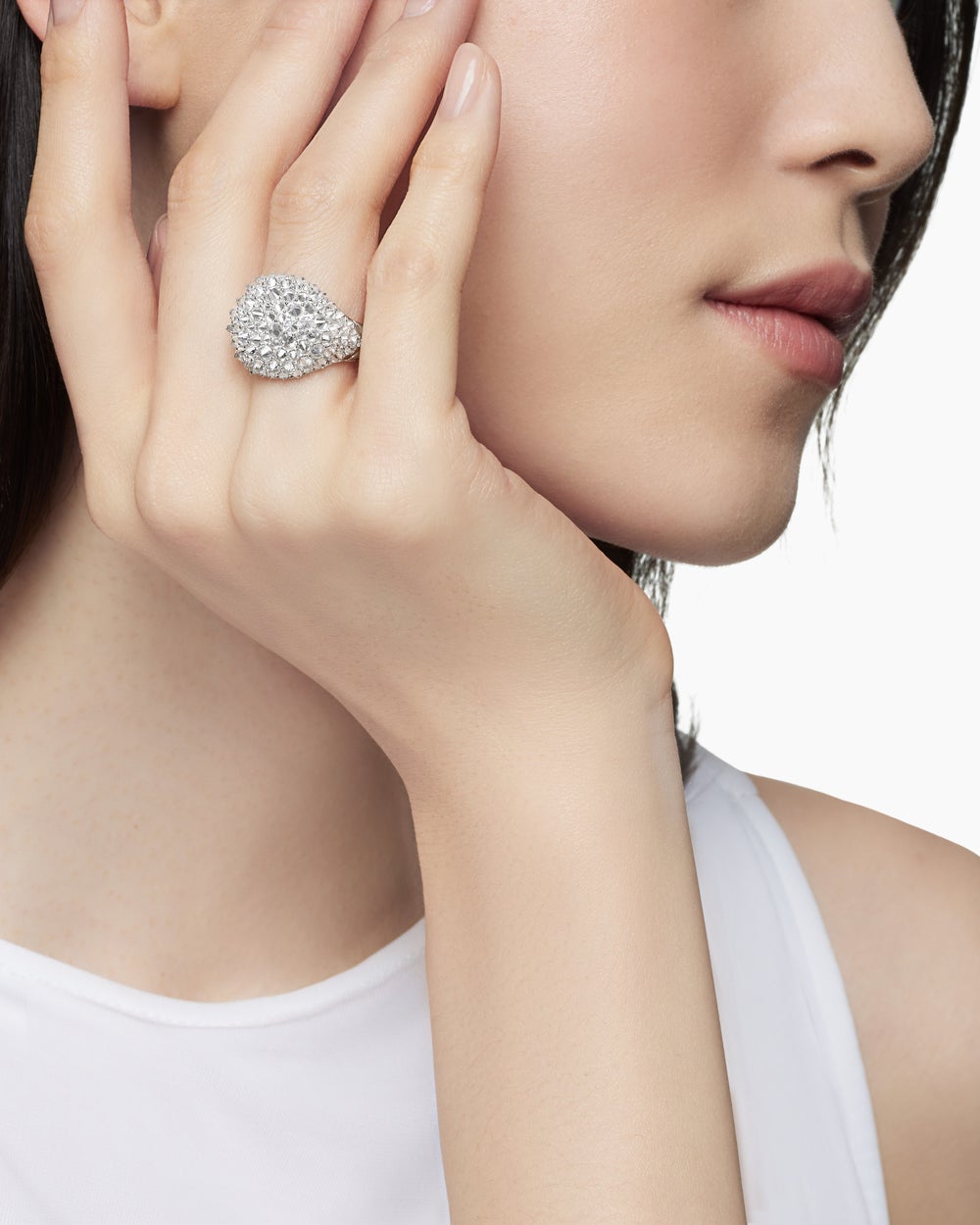 Womens Reverse Set Pavé Signet Ring in 18K White Gold with Diamonds, 17.5mm