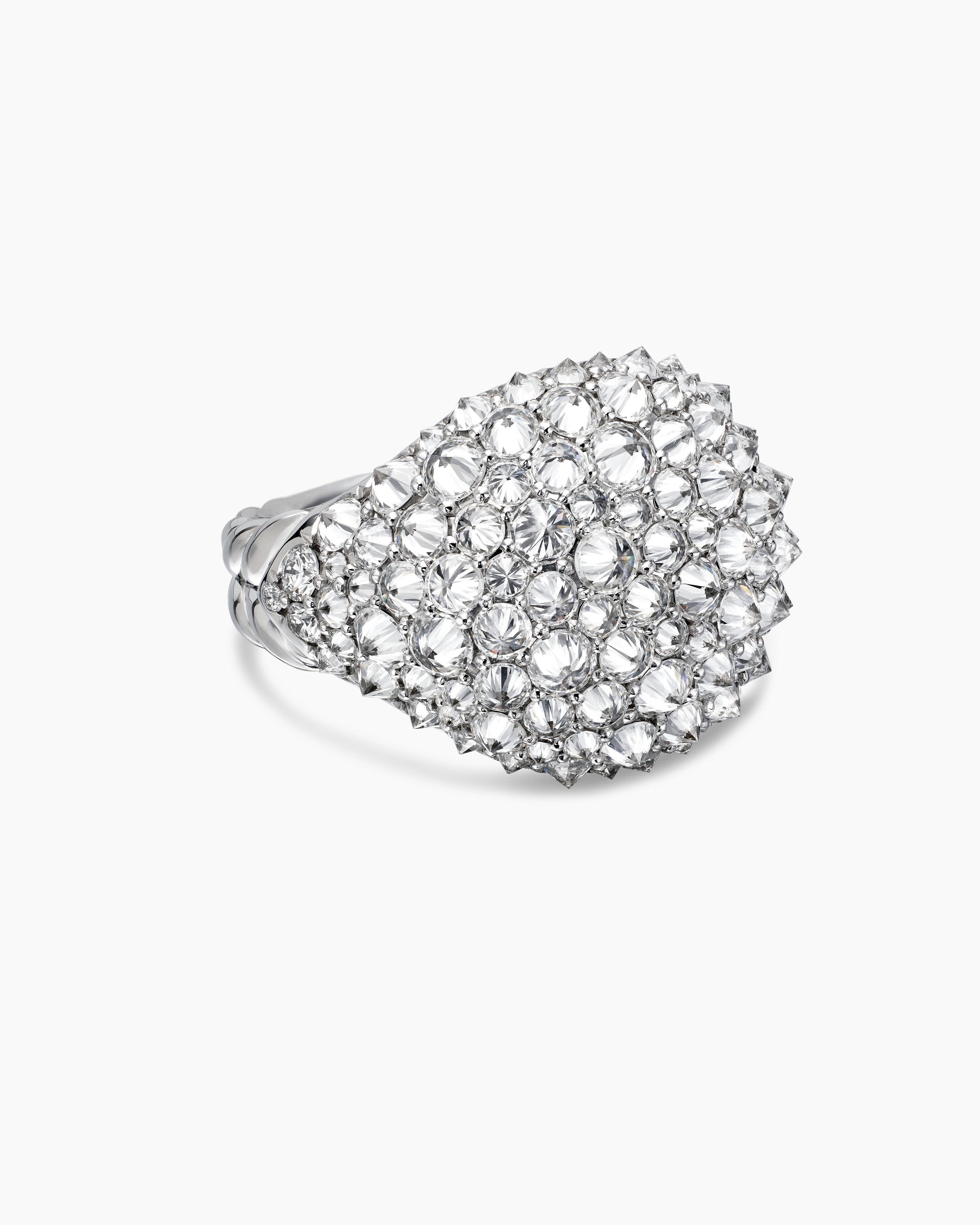 Womens Reverse Set Pav&eacute; Signet Ring in 18K White Gold with Diamonds, 17.5mm