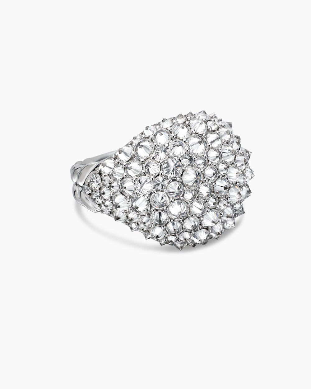Womens Reverse Set Pavé Signet Ring in 18K White Gold with Diamonds, 17.5mm