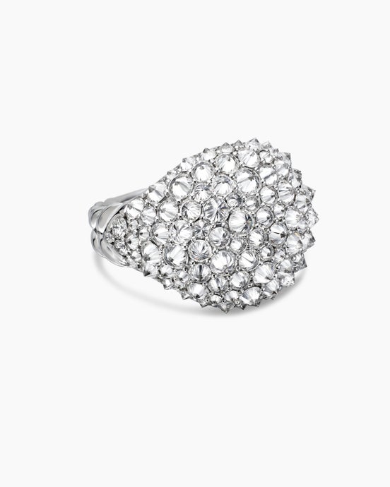 Reverse Set Pavé Signet Ring in 18K White Gold with Diamonds, 17.5mm