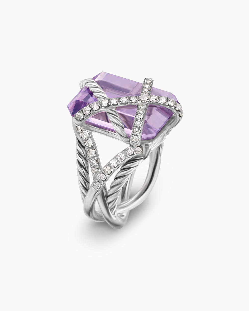 Womens Cable Wrap Ring in Sterling Silver with Diamonds, 20.4mm