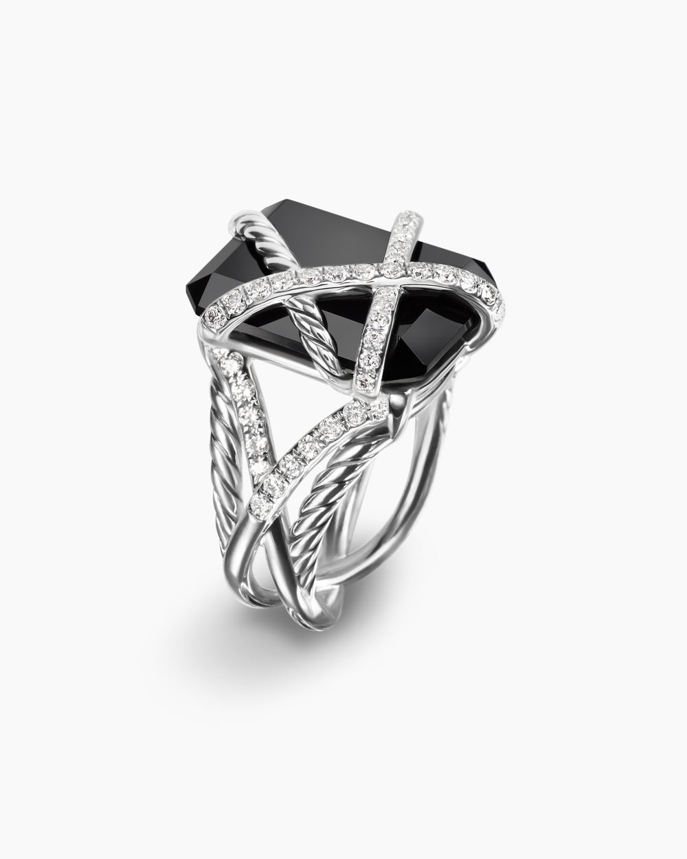 Womens Cable Wrap Ring in Sterling Silver with Diamonds, 20.4mm
