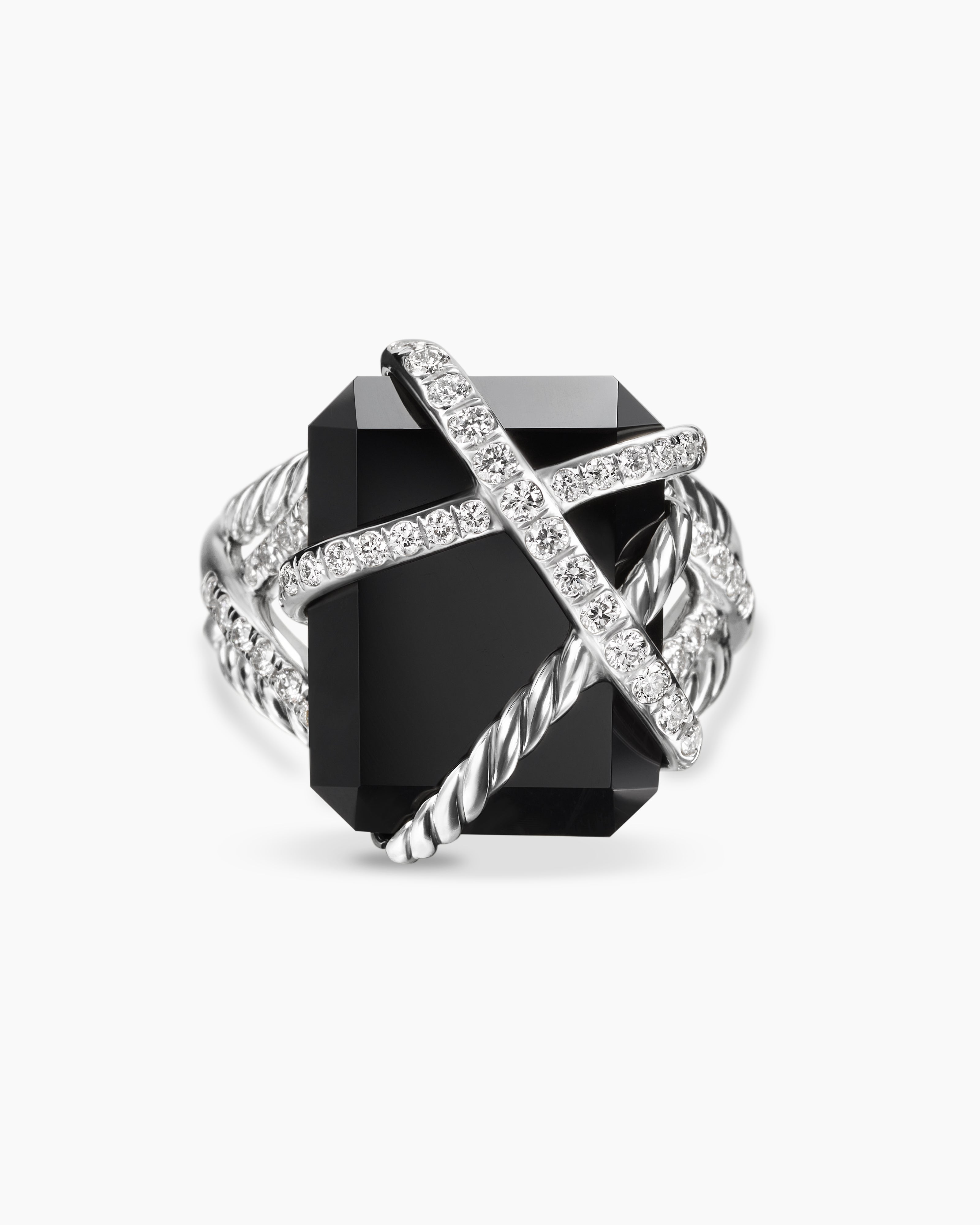 Womens Cable Wrap Ring in Sterling Silver with Diamonds, 20.4mm