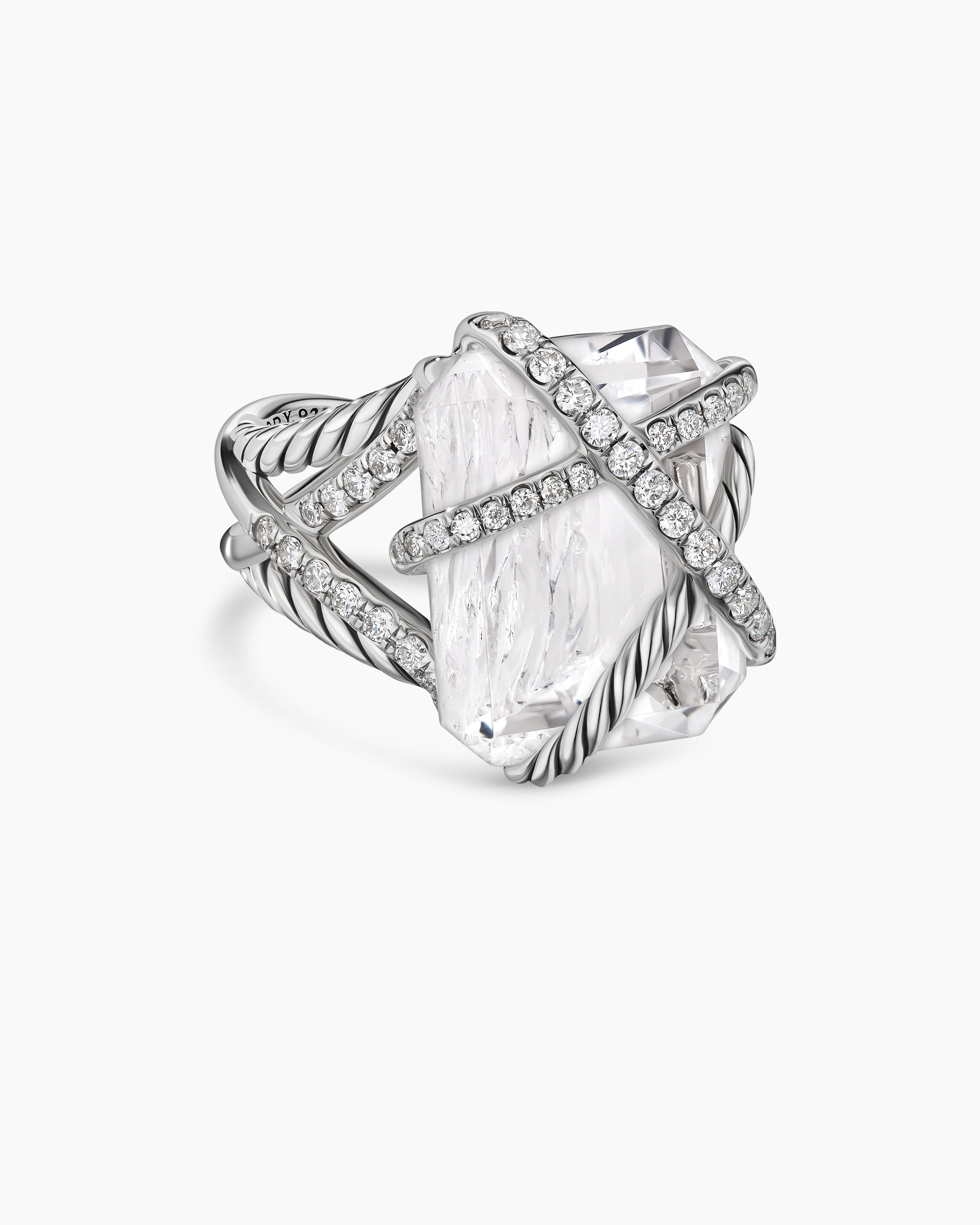 Womens Cable Wrap Ring in Sterling Silver with Diamonds, 20.4mm