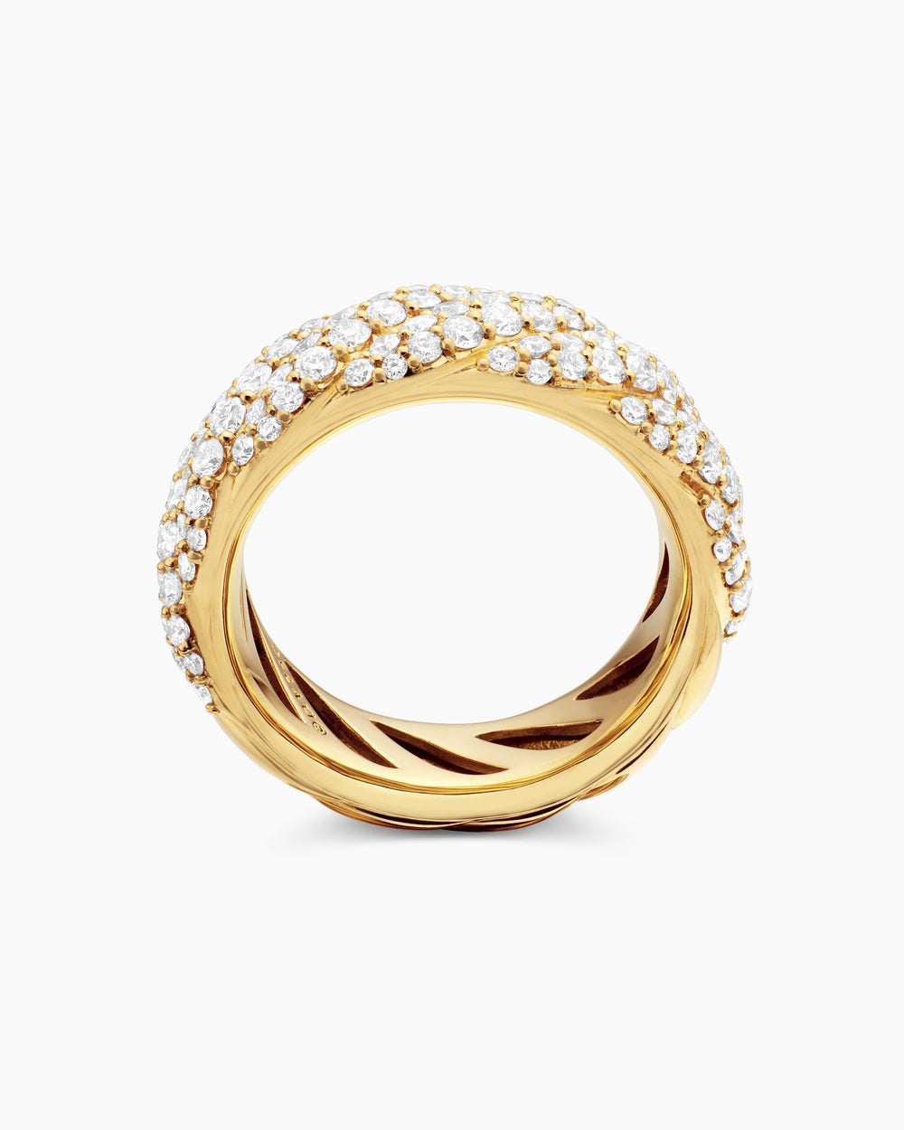 Womens Sculpted Cable Band Ring in 18ct Yellow Gold with Diamonds, 7.5mm