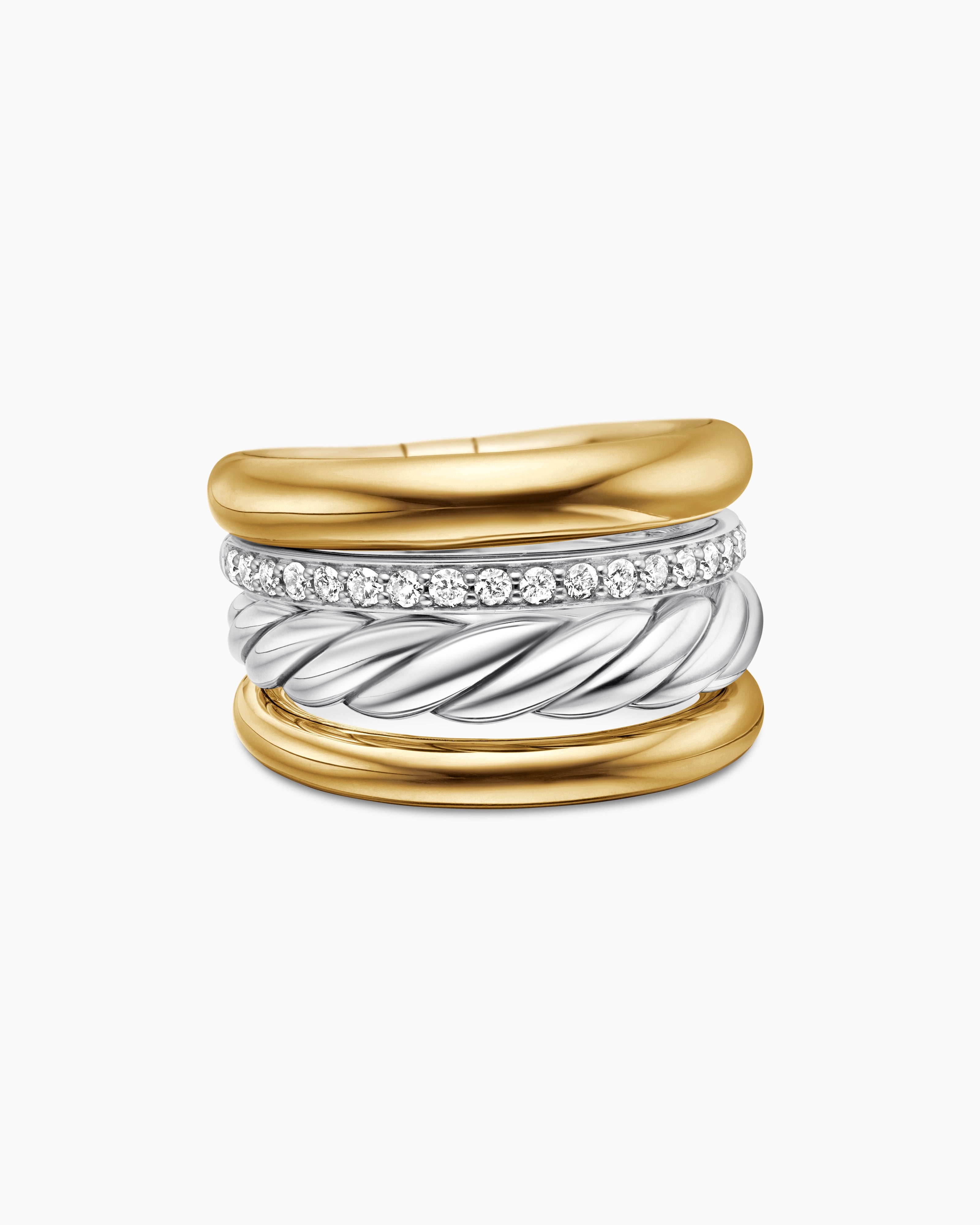 Bague &agrave; quatre rangs DY Mercer en argent sterling avec or jaune 18 carats et diamants, 13,8 mm pour femmes 