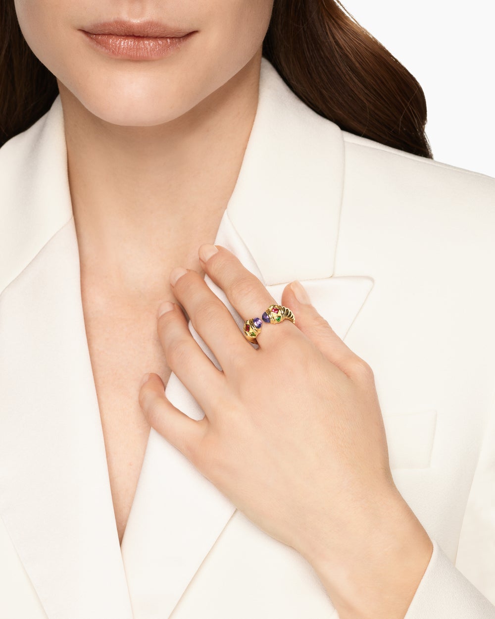 Bague Renaissance colorée en or jaune 18 carats, 10 mm femmes