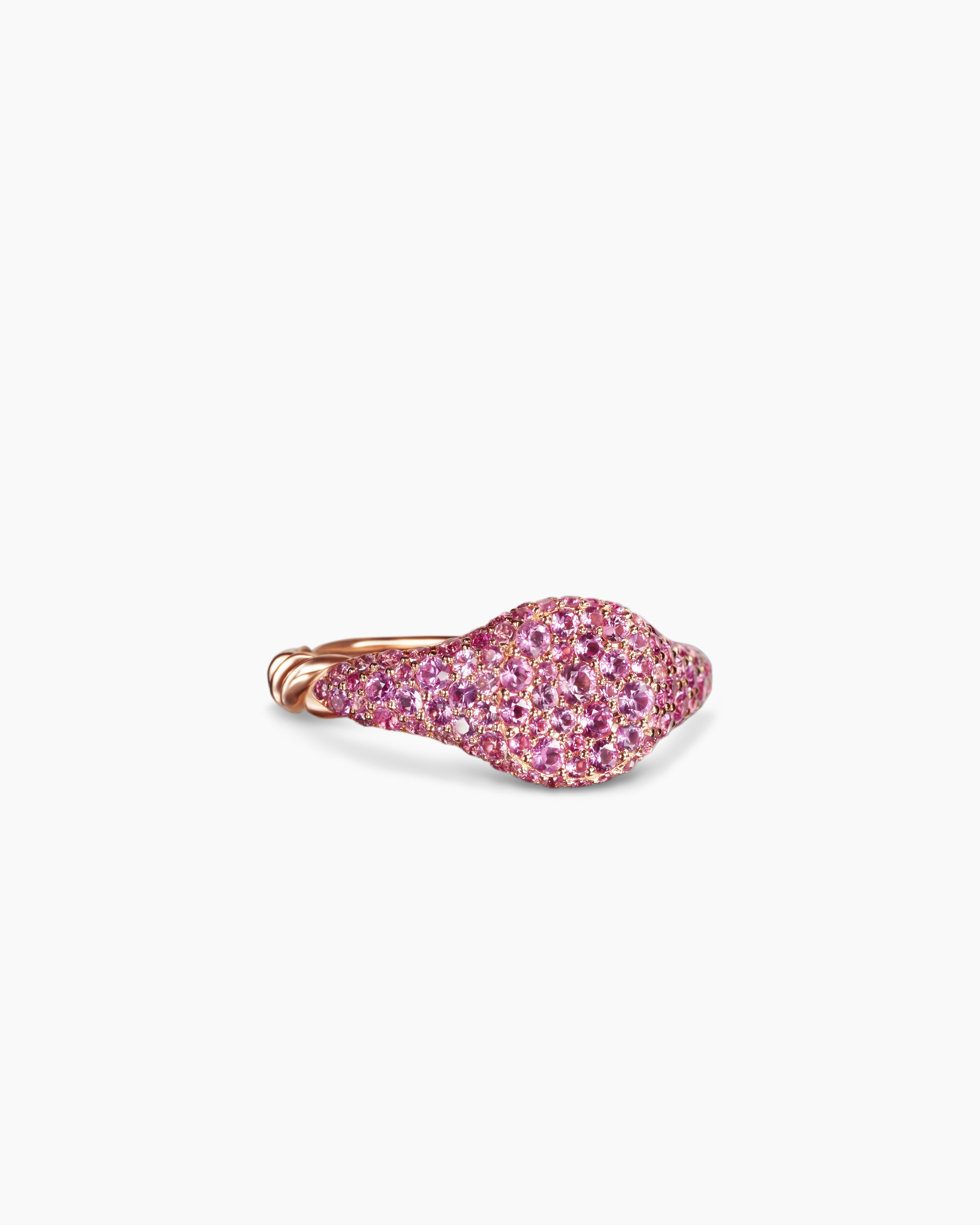 Womens Petite Pav&eacute; Pinky Ring in 18K Rose Gold, 7mm