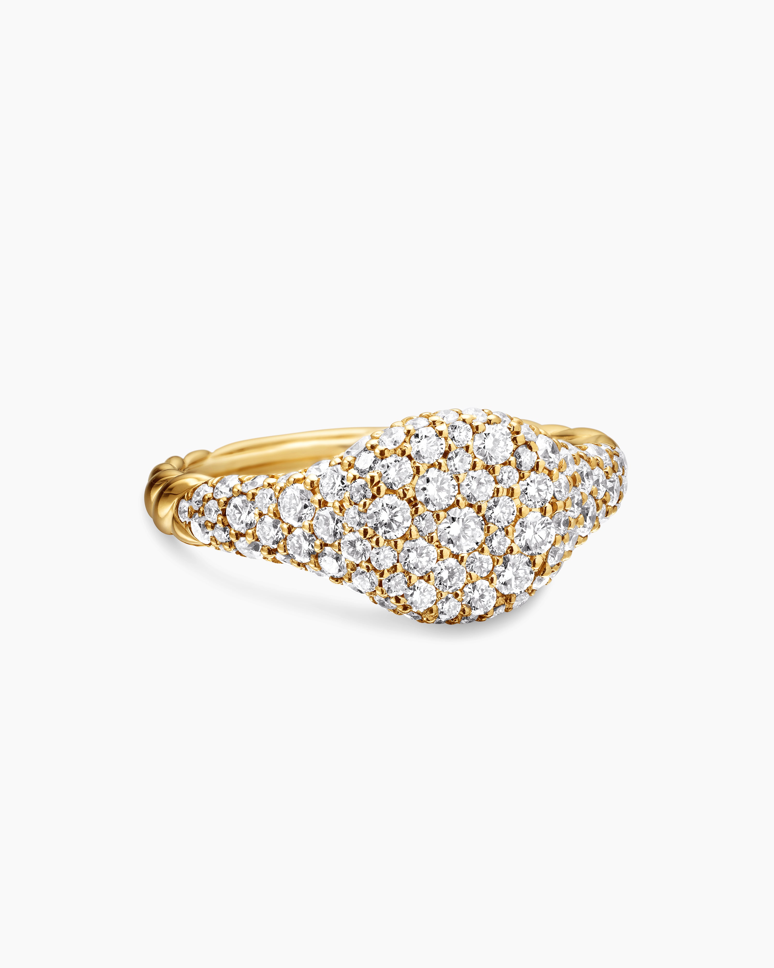 Womens Petite Pav&eacute; Pinky Ring in 18K Yellow Gold, 7mm