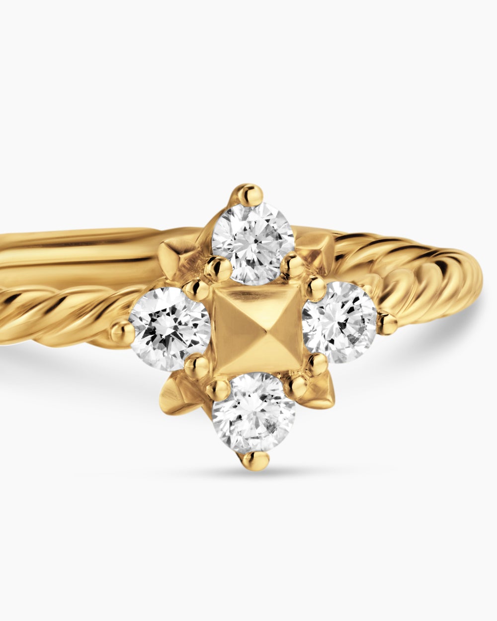 Womens Petite Modern Renaissance Pyramid Ring in 18K Yellow Gold with Diamonds, 6.2mm