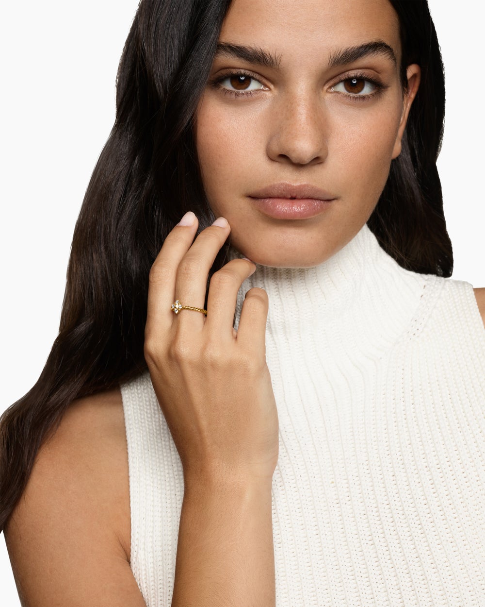Womens Petite Modern Renaissance Pyramid Ring in 18K Yellow Gold with Diamonds, 6.2mm