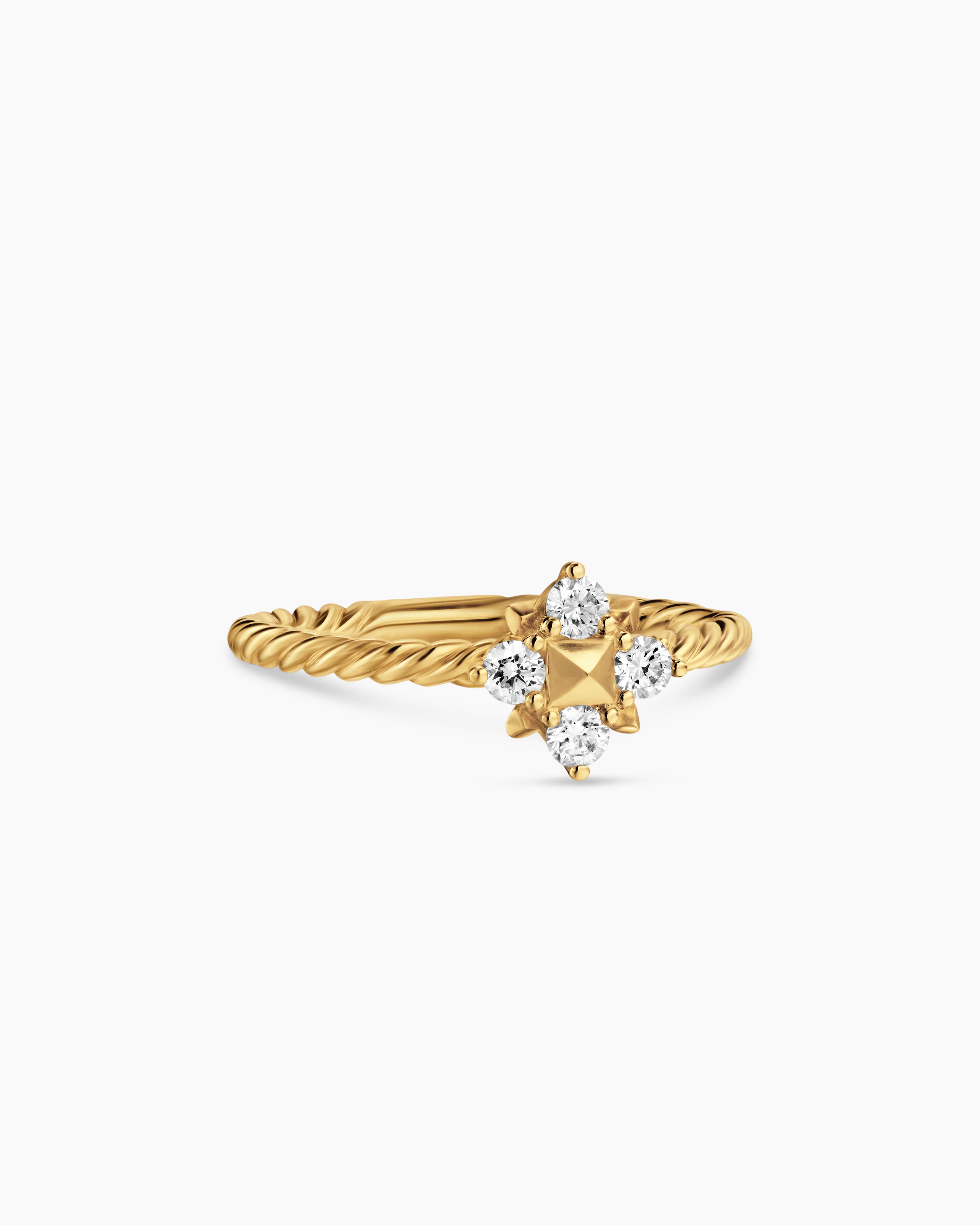 Womens Petite Modern Renaissance Pyramid Ring in 18K Yellow Gold with Diamonds, 6.2mm