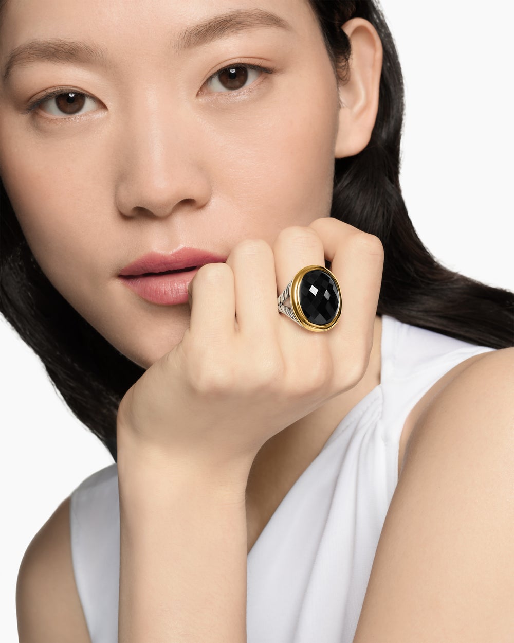 Womens Albion Oval Ring in Sterling Silver with 18K Yellow Gold, 21mm