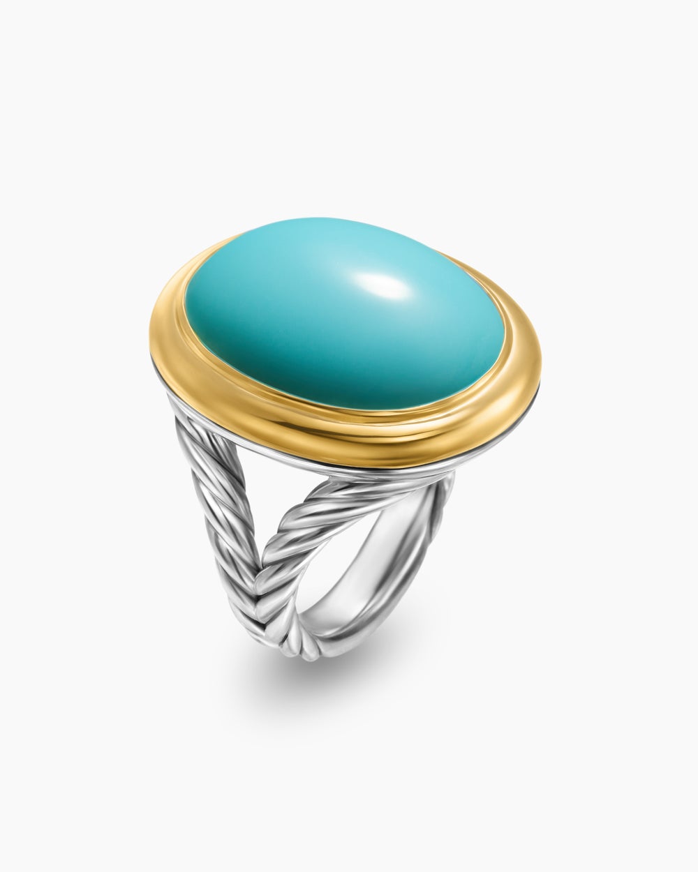 Womens Albion Oval Ring in Sterling Silver with 18K Yellow Gold, 21mm