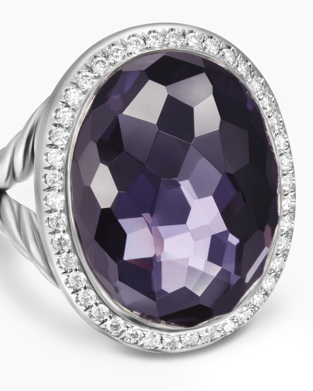 Womens Albion Oval Ring in Sterling Silver with Diamonds, 21mm