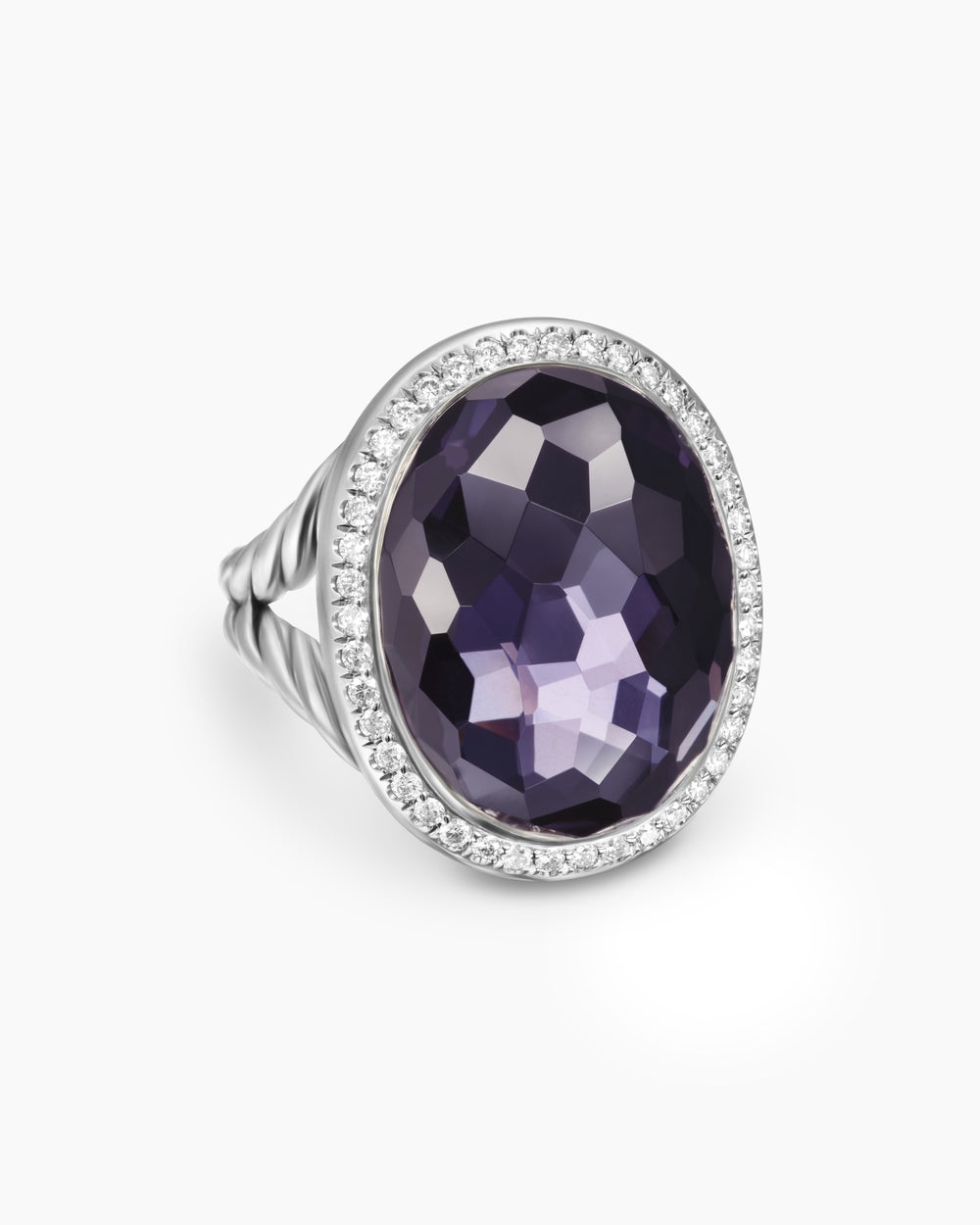 Womens Albion Oval Ring in Sterling Silver with Diamonds, 21mm