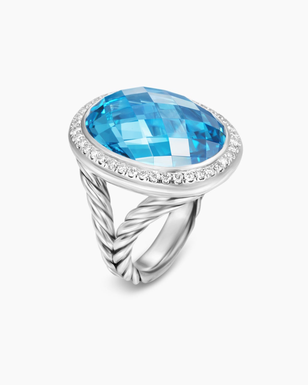 Womens Albion Oval Ring in Sterling Silver with Diamonds, 21mm