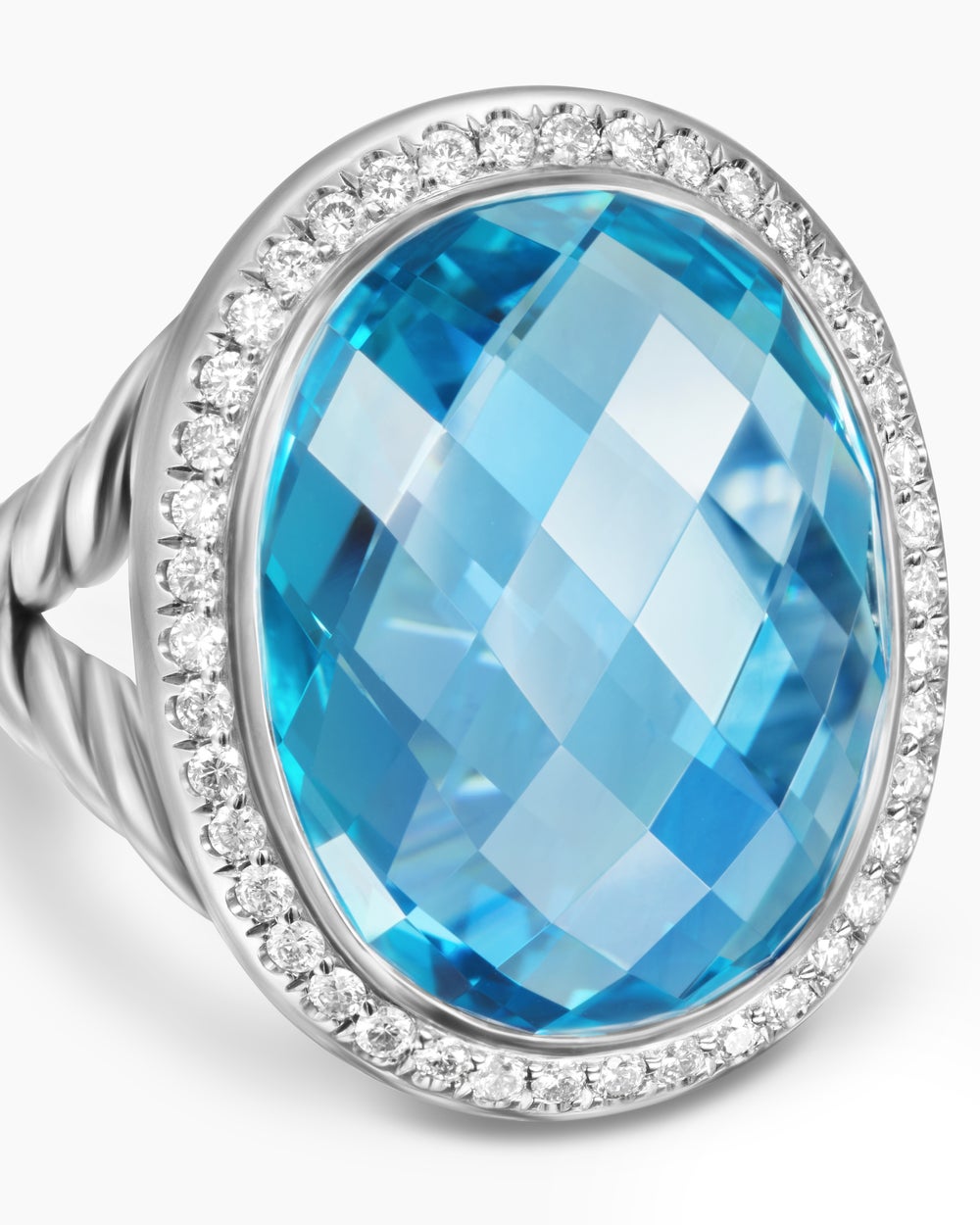 Womens Albion Oval Ring in Sterling Silver with Diamonds, 21mm