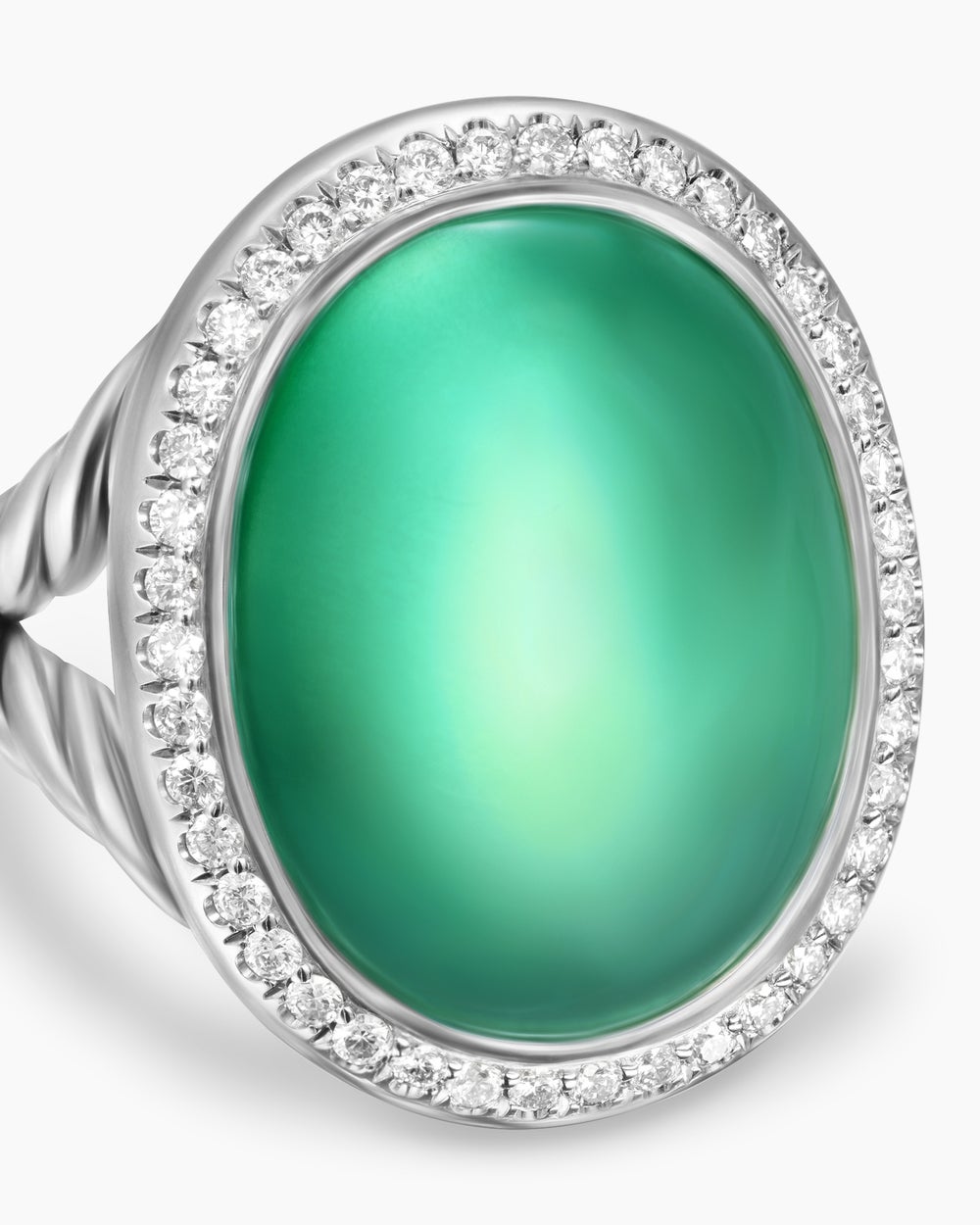 Womens Albion Oval Ring in Sterling Silver with Diamonds, 21mm