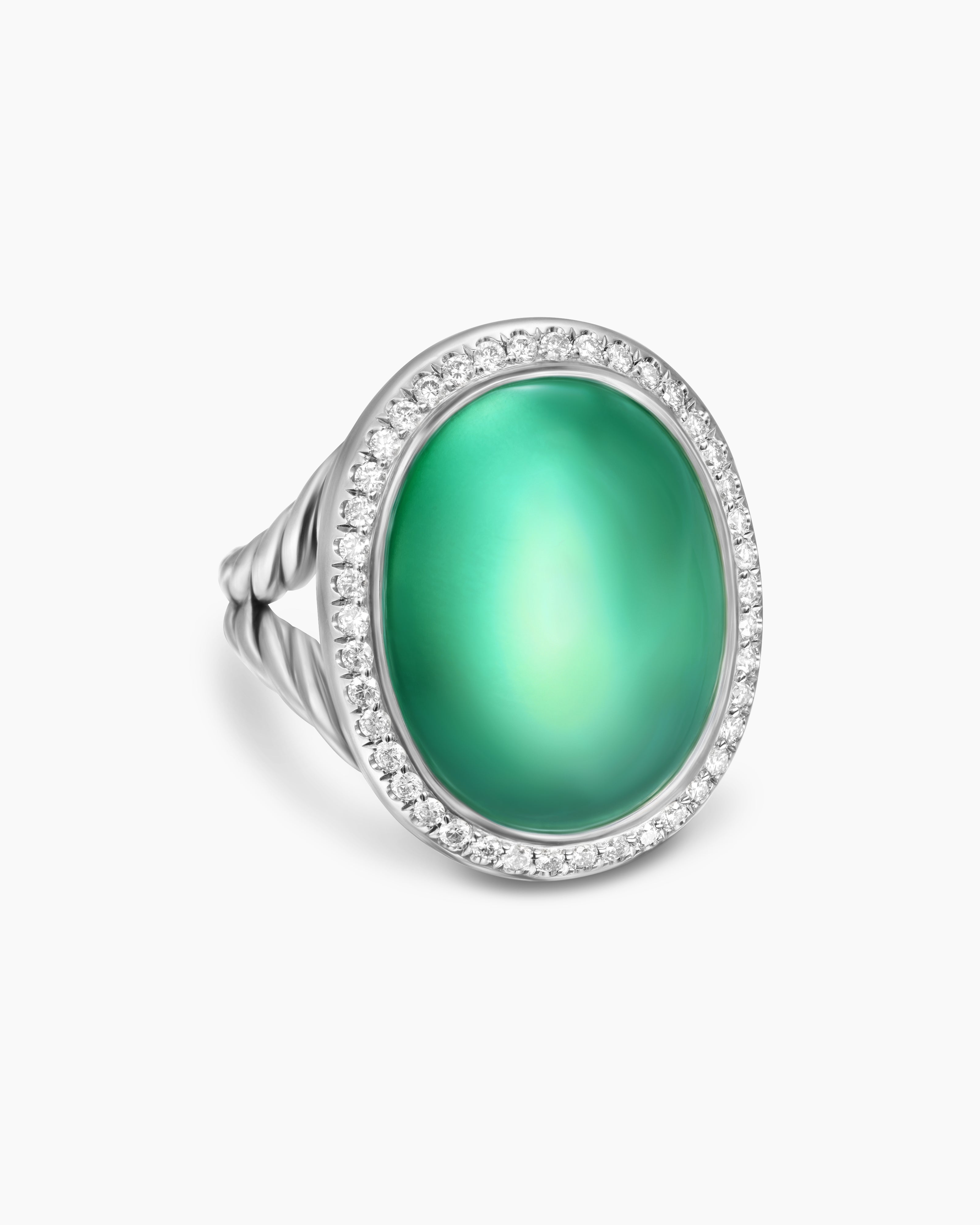 Womens Albion Oval Ring in Sterling Silver with Diamonds, 21mm