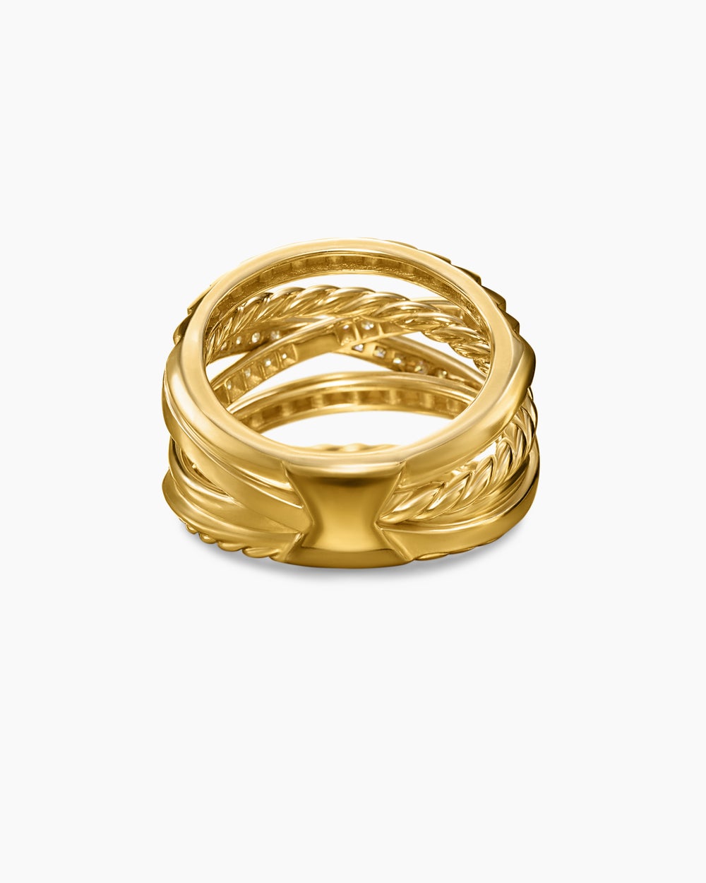 Womens Crossover Trio Six Row Ring in 18K Yellow Gold with Diamonds, 17.5mm