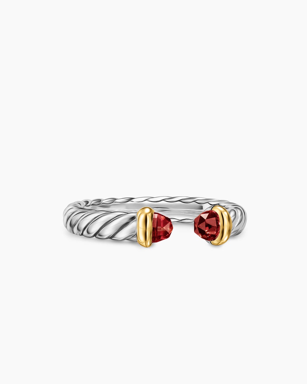 Womens Petite Cable Open Ring in Sterling Silver with 14ct Yellow Gold, 3.4mm