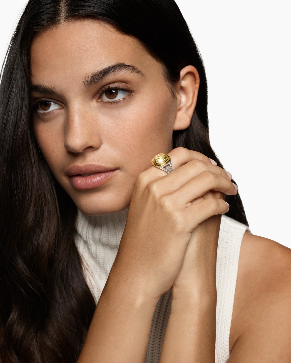 Womens Albion Ring in Sterling Silver with 18K Yellow Gold, 11mm