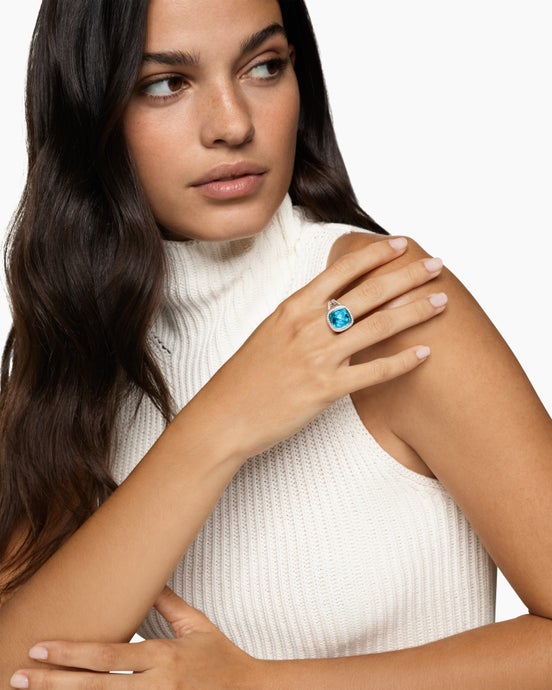 Bague Albion® en argent sterling avec topaze bleue et diamants, 11 mm