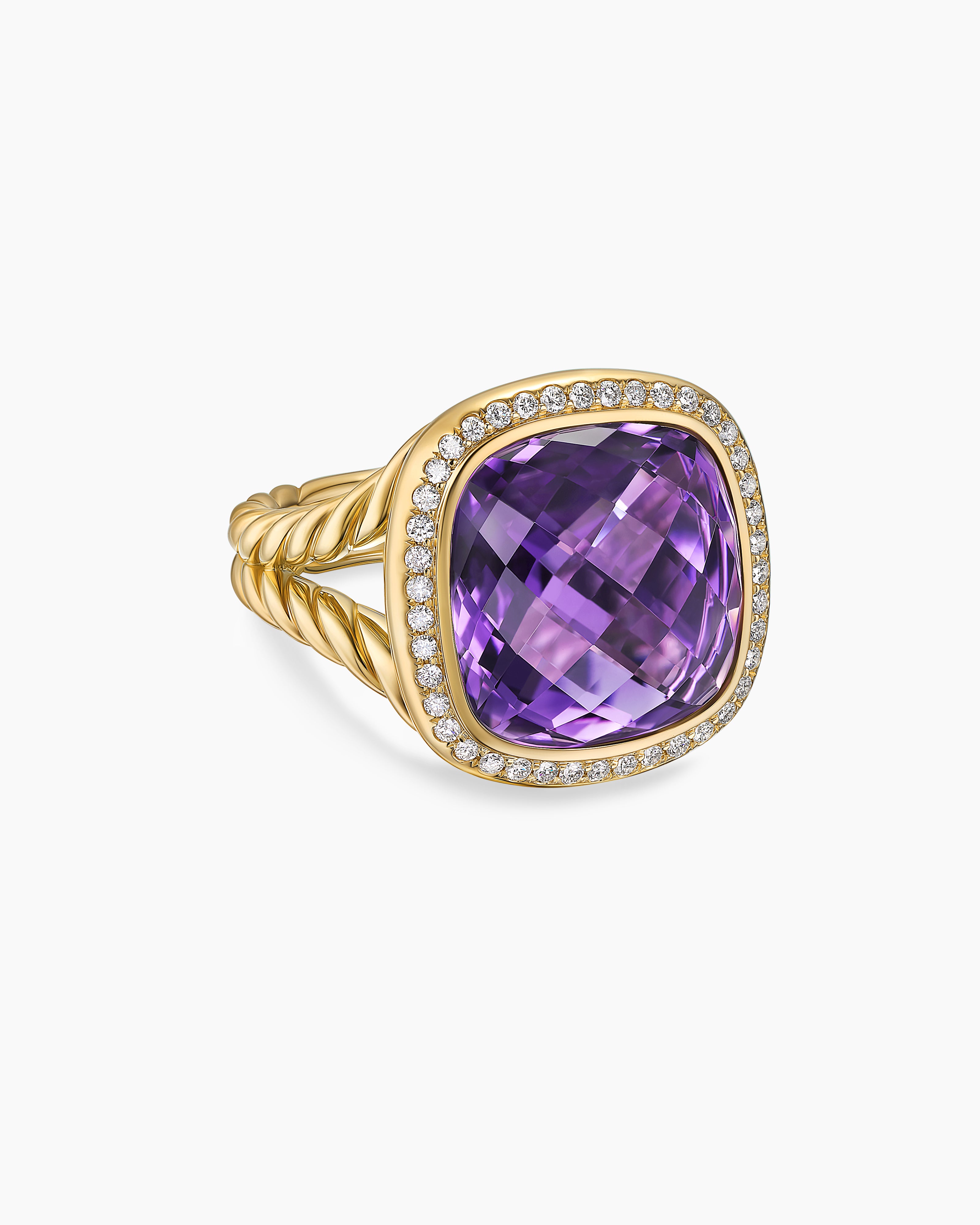 Womens Albion&reg; Ring in 18K Yellow Gold with Amethyst and Diamonds, 15mm