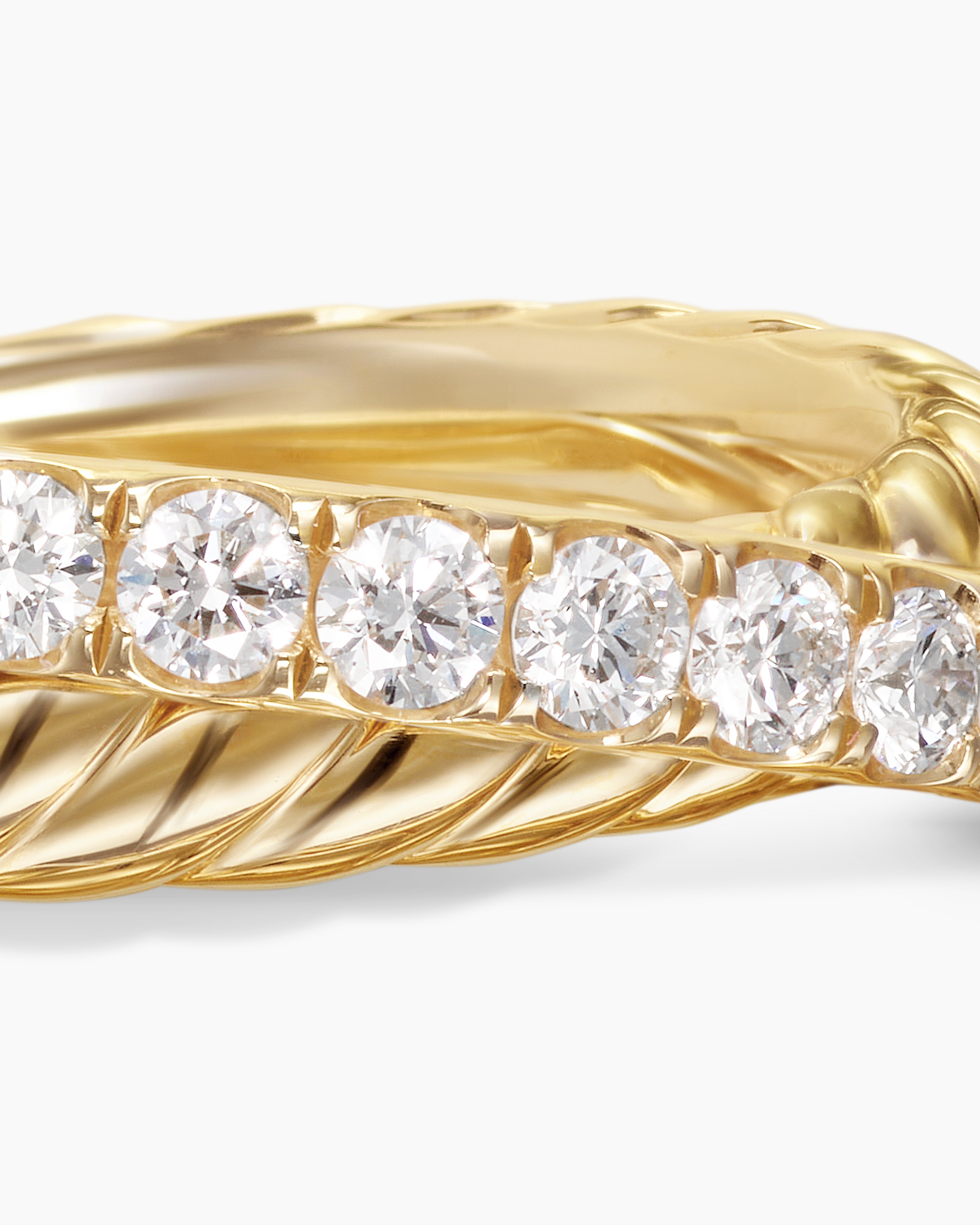 Crossover Two Row Ring in 18K Yellow Gold with Diamonds, 5mm