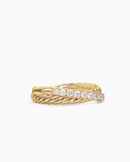 Crossover Two Row Ring in 18ct Yellow Gold with Diamonds, 5mm