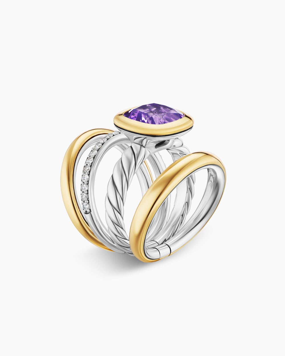 Womens DY Mercer Colour Four Row Stone Ring in Sterling Silver with 18K Yellow Gold and Diamonds, 14mm