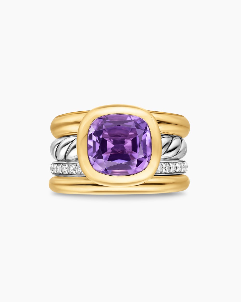 Womens DY Mercer Colour Four Row Stone Ring in Sterling Silver with 18K Yellow Gold and Diamonds, 14mm