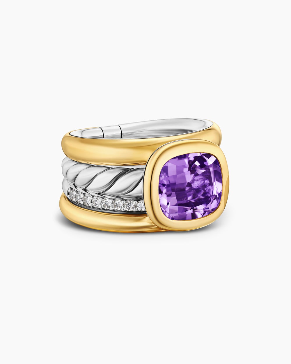 Womens DY Mercer Colour Four Row Stone Ring in Sterling Silver with 18K Yellow Gold and Diamonds, 14mm