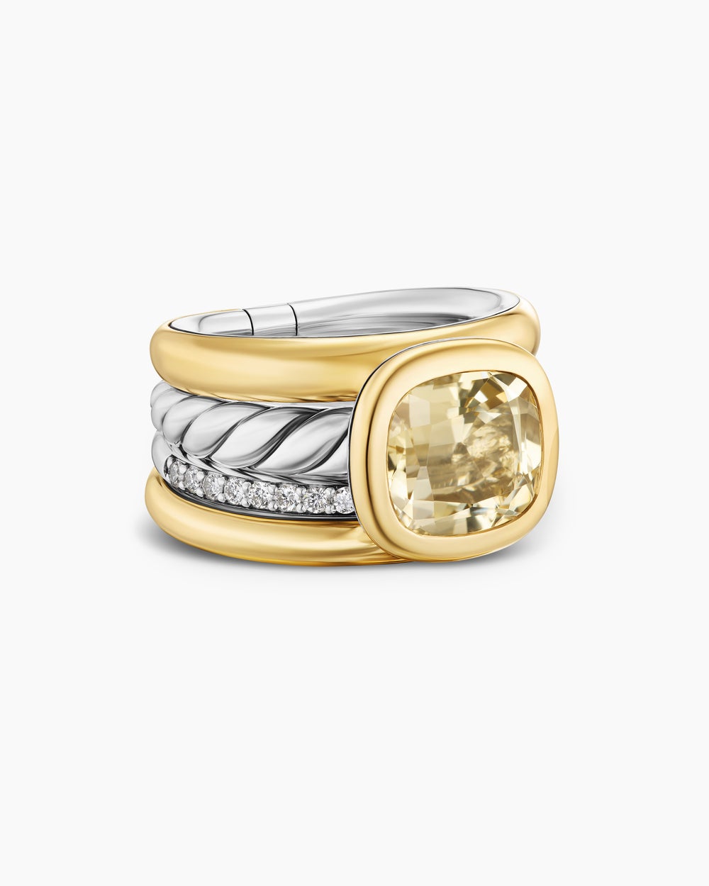 Womens DY Mercer Colour Four Row Stone Ring in Sterling Silver with 18K Yellow Gold and Diamonds, 14mm