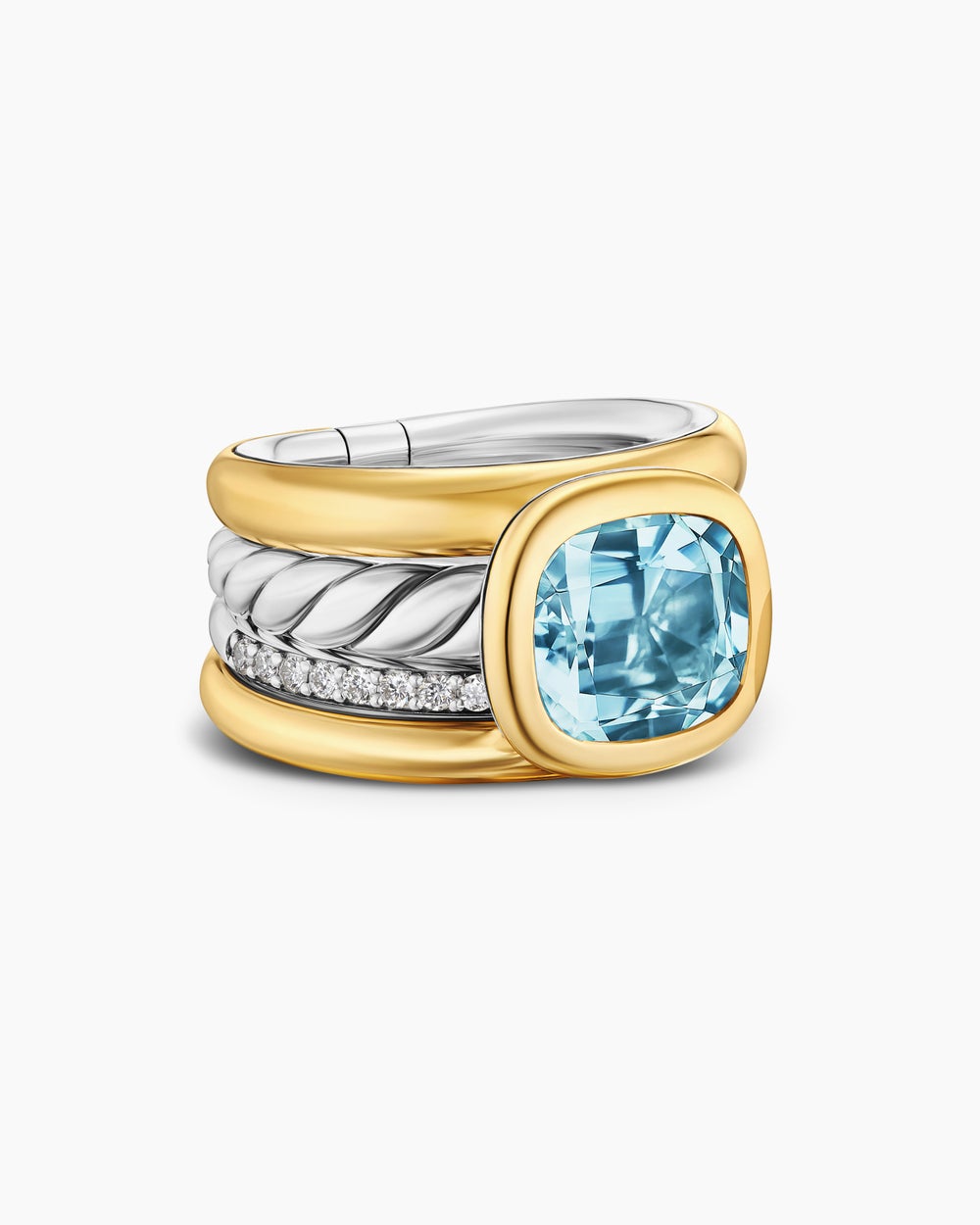 Womens DY Mercer Colour Four Row Stone Ring in Sterling Silver with 18K Yellow Gold and Diamonds, 14mm