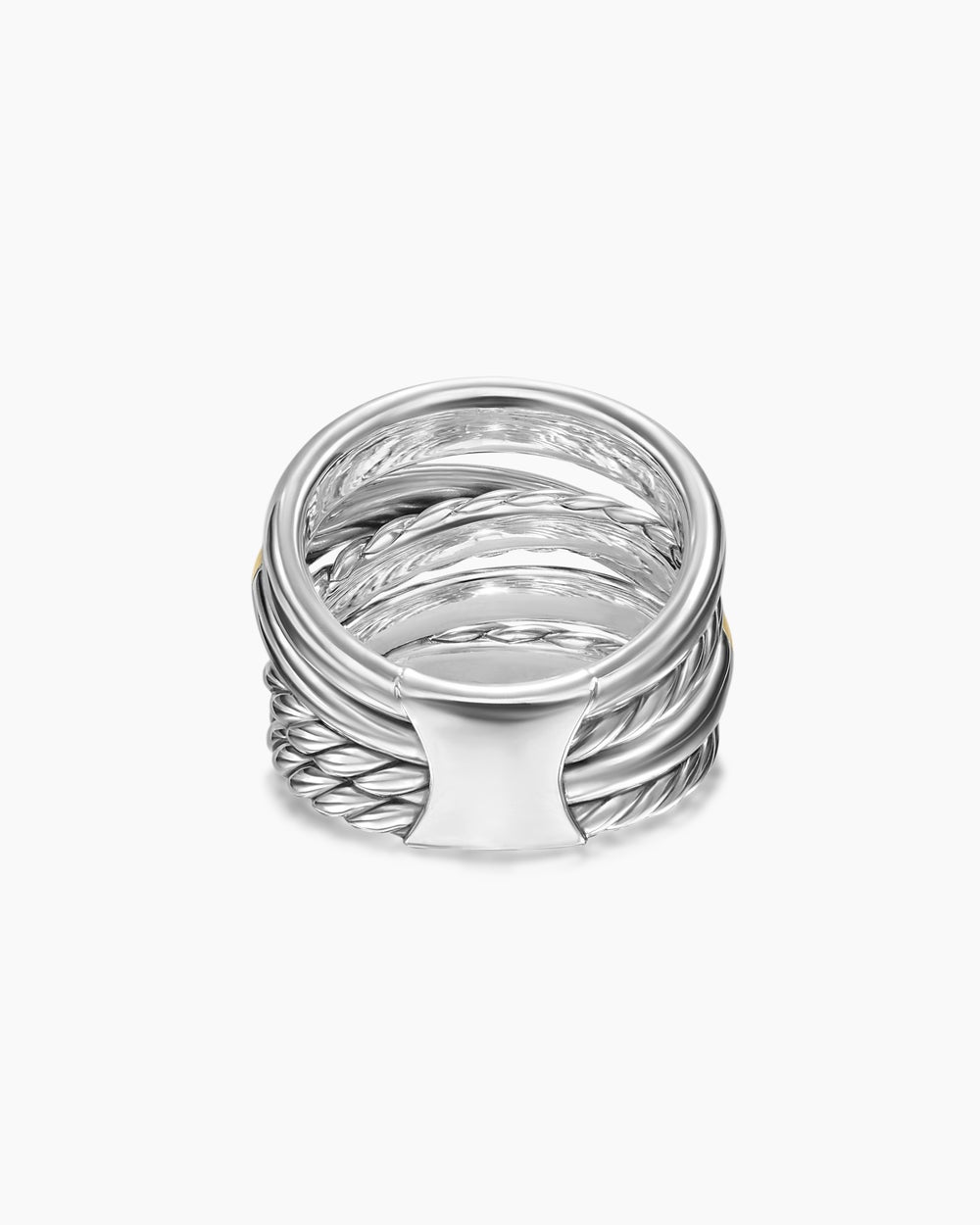 Womens Crossover Five Row Ring in Sterling Silver with 14K Yellow Gold, 17.5mm