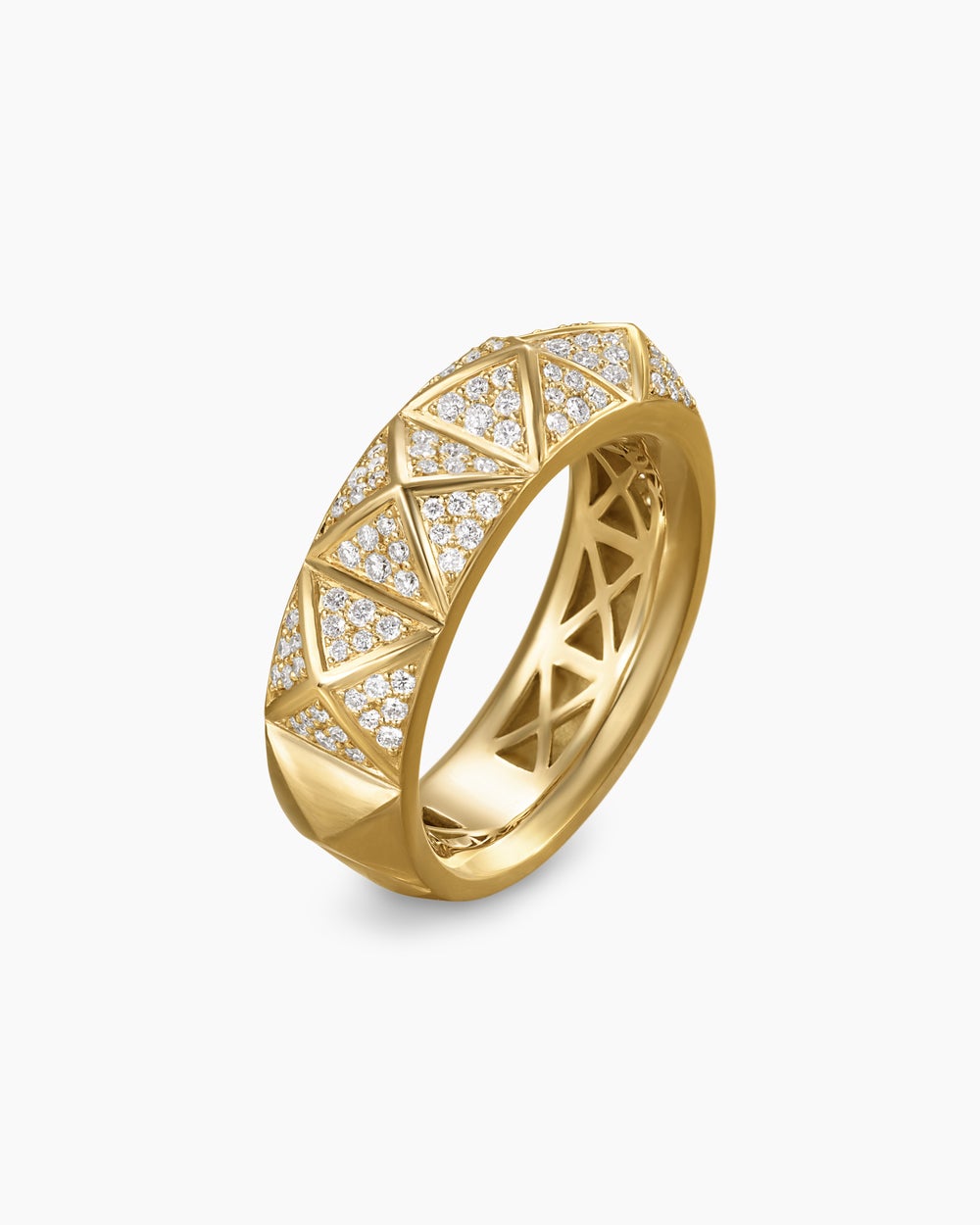 Womens Pyramid Band Ring in 18K Yellow Gold with Diamonds, 6.5mm