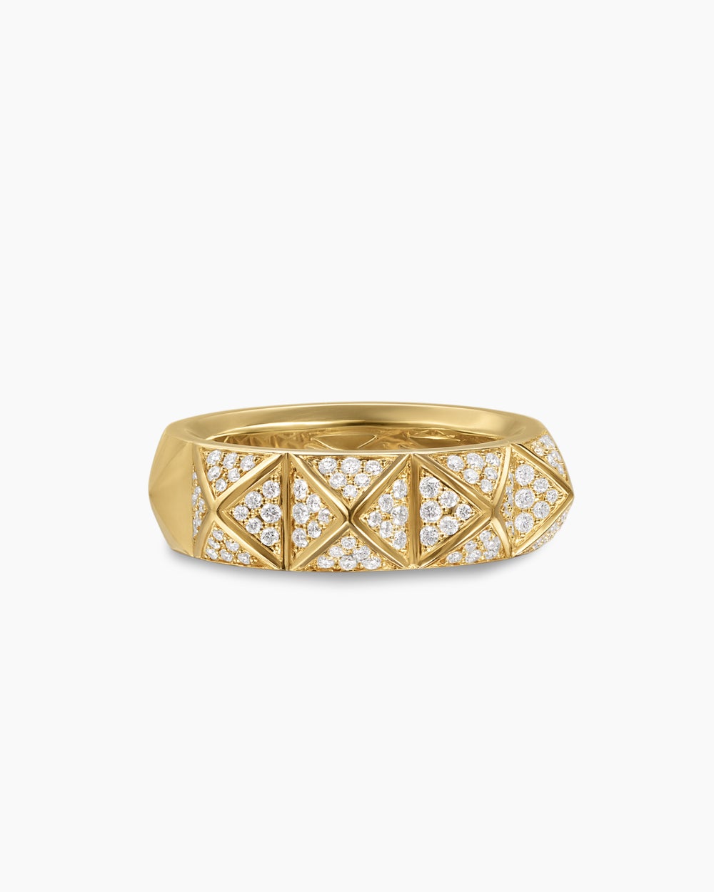 Womens Pyramid Band Ring in 18K Yellow Gold with Diamonds, 6.5mm