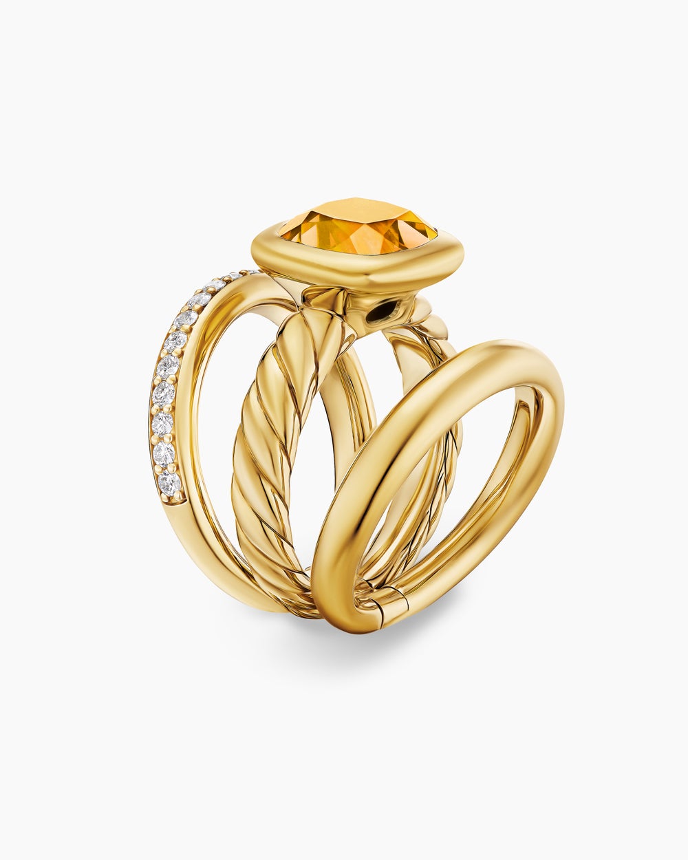 Womens DY Mercer Color Three Row Stone Ring in 18K Yellow Gold with Diamonds, 12mm